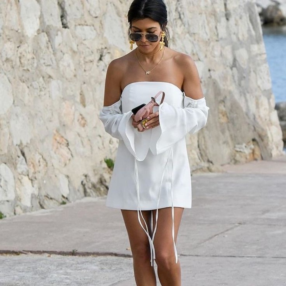 C/MEO Collective White Off-Shoulder Mini Dress